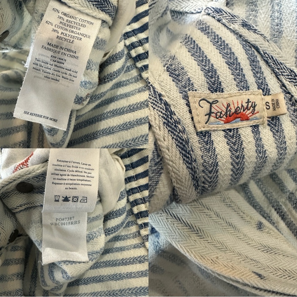 Faherty Topsail Bib Overall Railroad Stripe Blue White *Stained Distressed Small - Picture 15 of 16